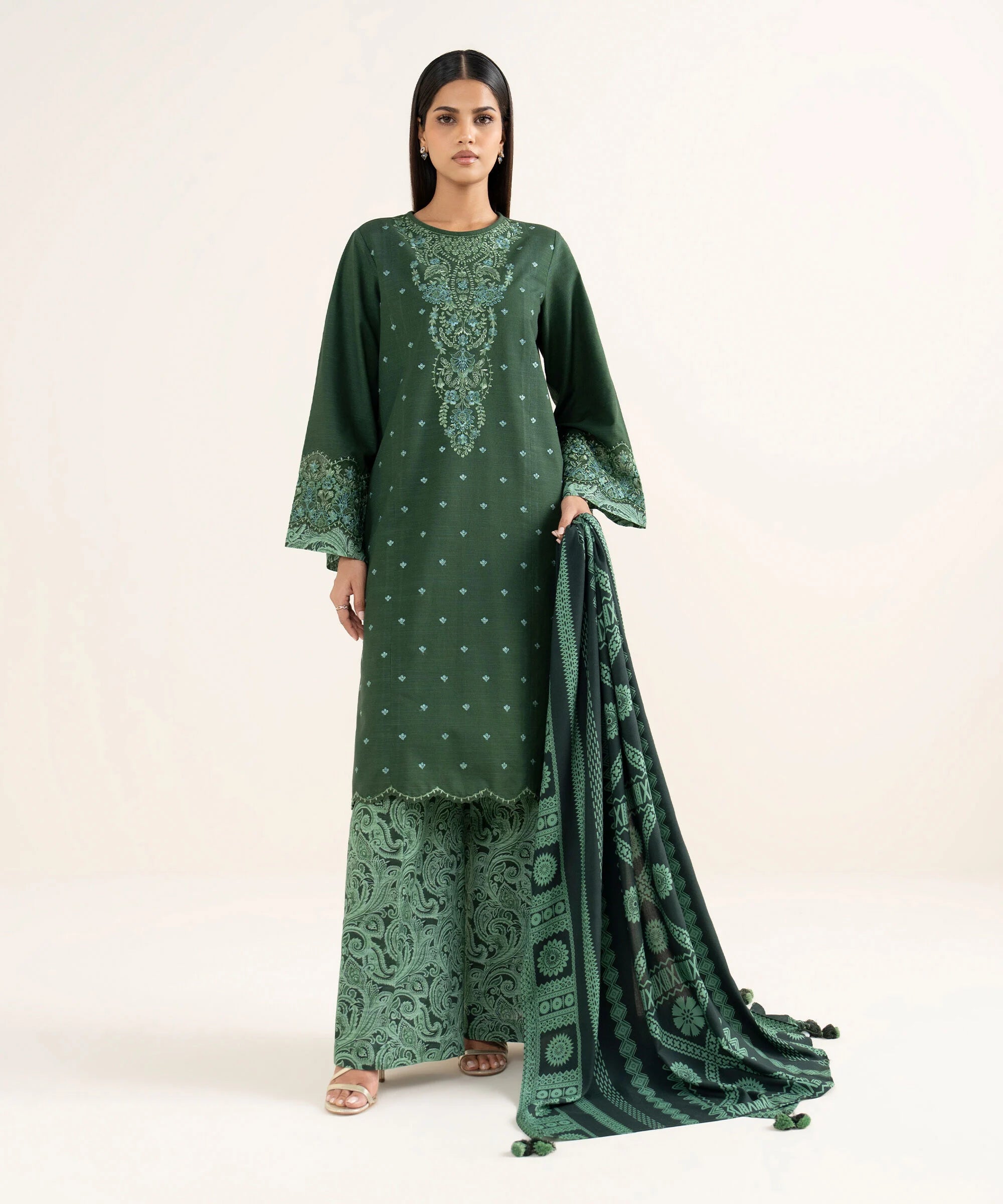 3 Piece - Embroidered Khaddar Suit
