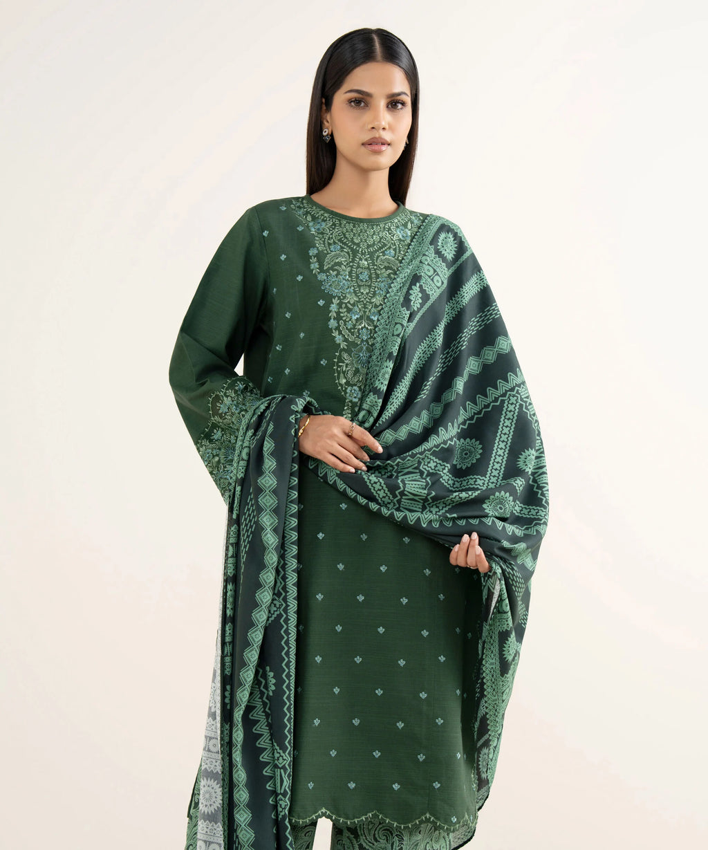 3 Piece - Embroidered Khaddar Suit