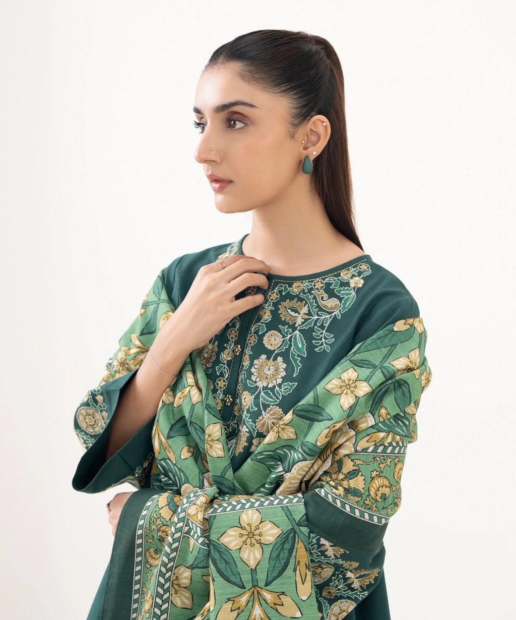 3 Piece - Embroidered Khaddar Suit