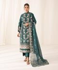 3 Piece - Embroidered Cotton Satin Suit