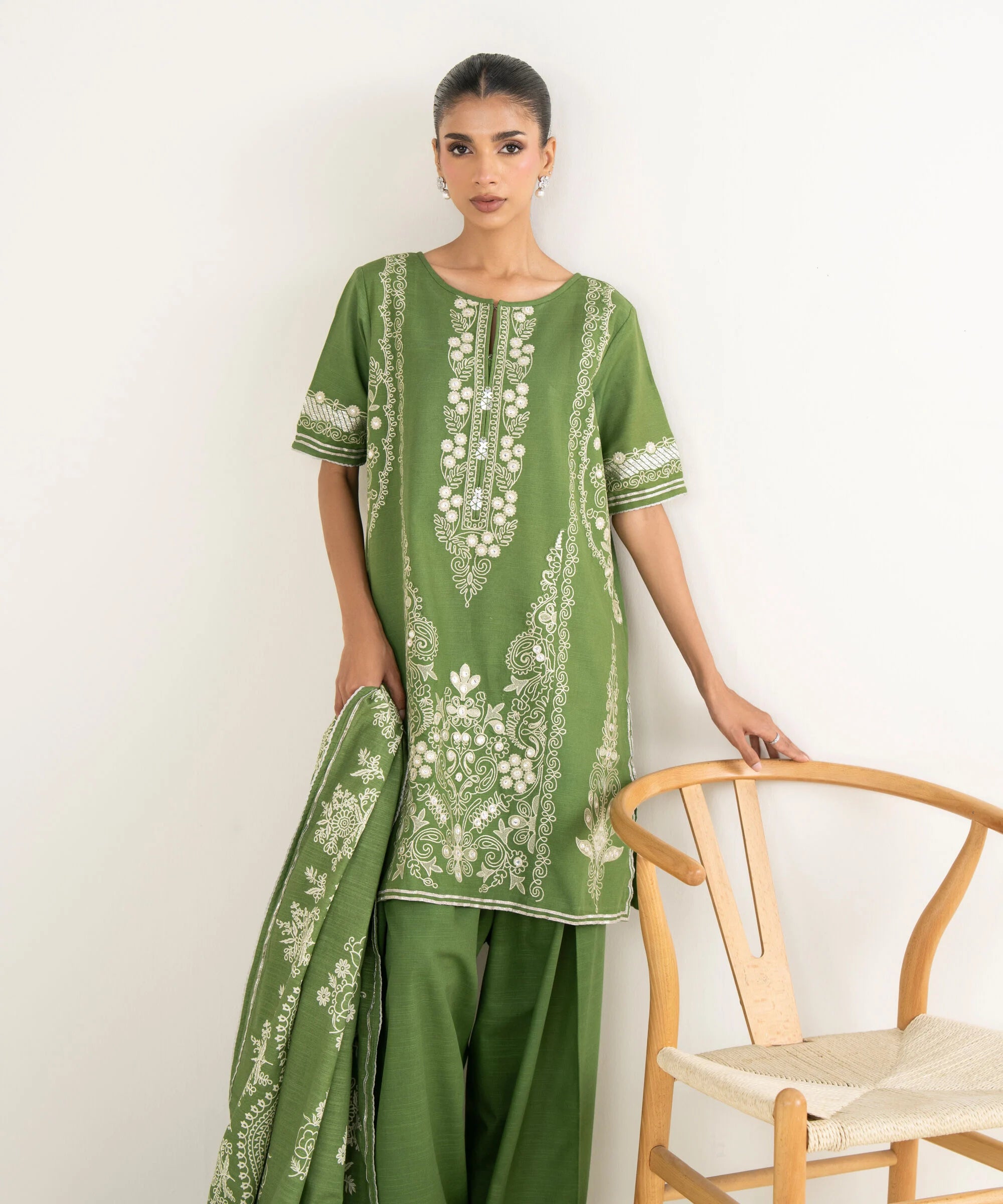 3 Piece - Embroidered Light Khaddar Suit