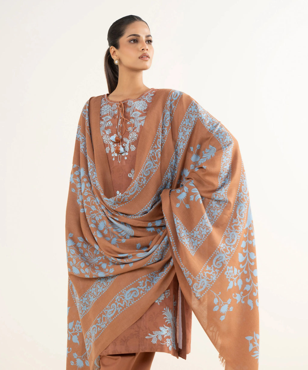 3 Piece - Embroidered Cotton Jacquard Suit