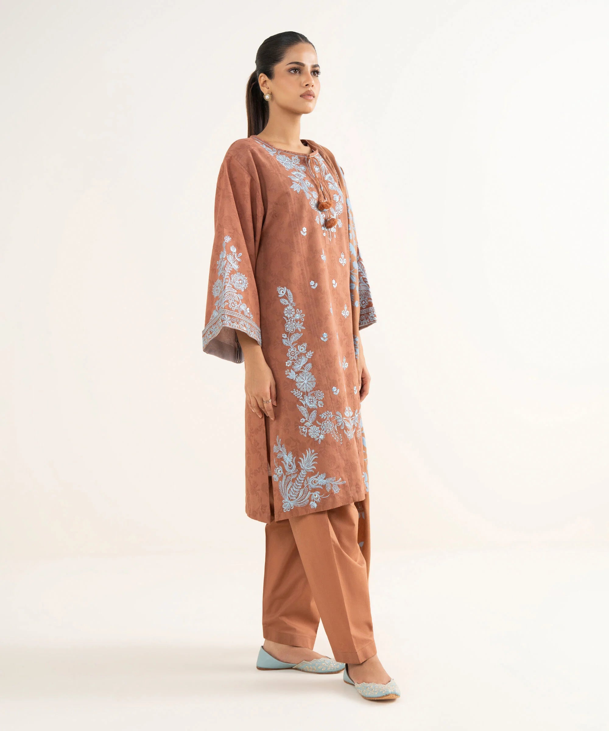 3 Piece - Embroidered Cotton Jacquard Suit