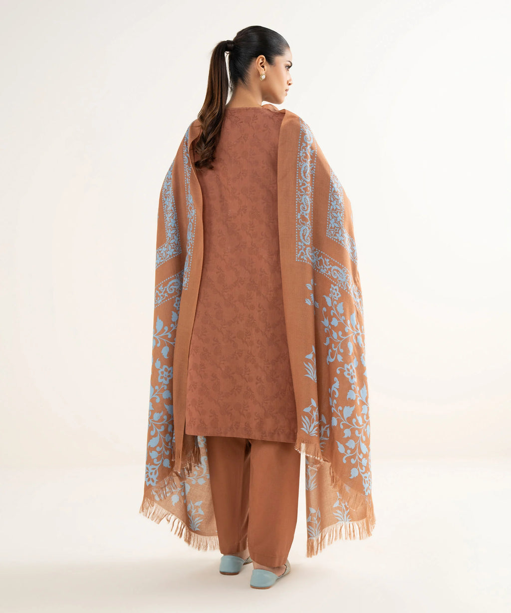 3 Piece - Embroidered Cotton Jacquard Suit