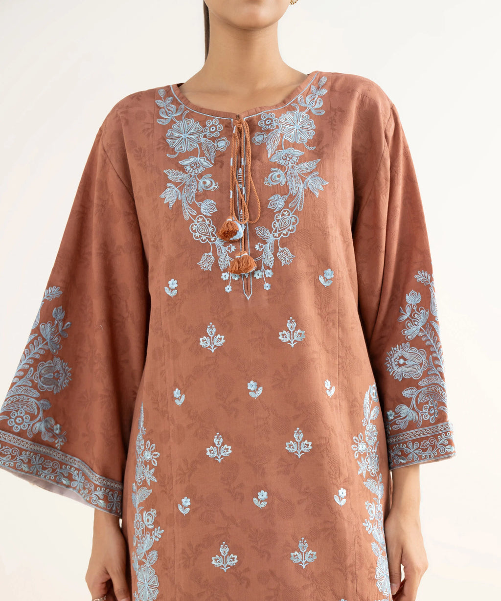 3 Piece - Embroidered Cotton Jacquard Suit