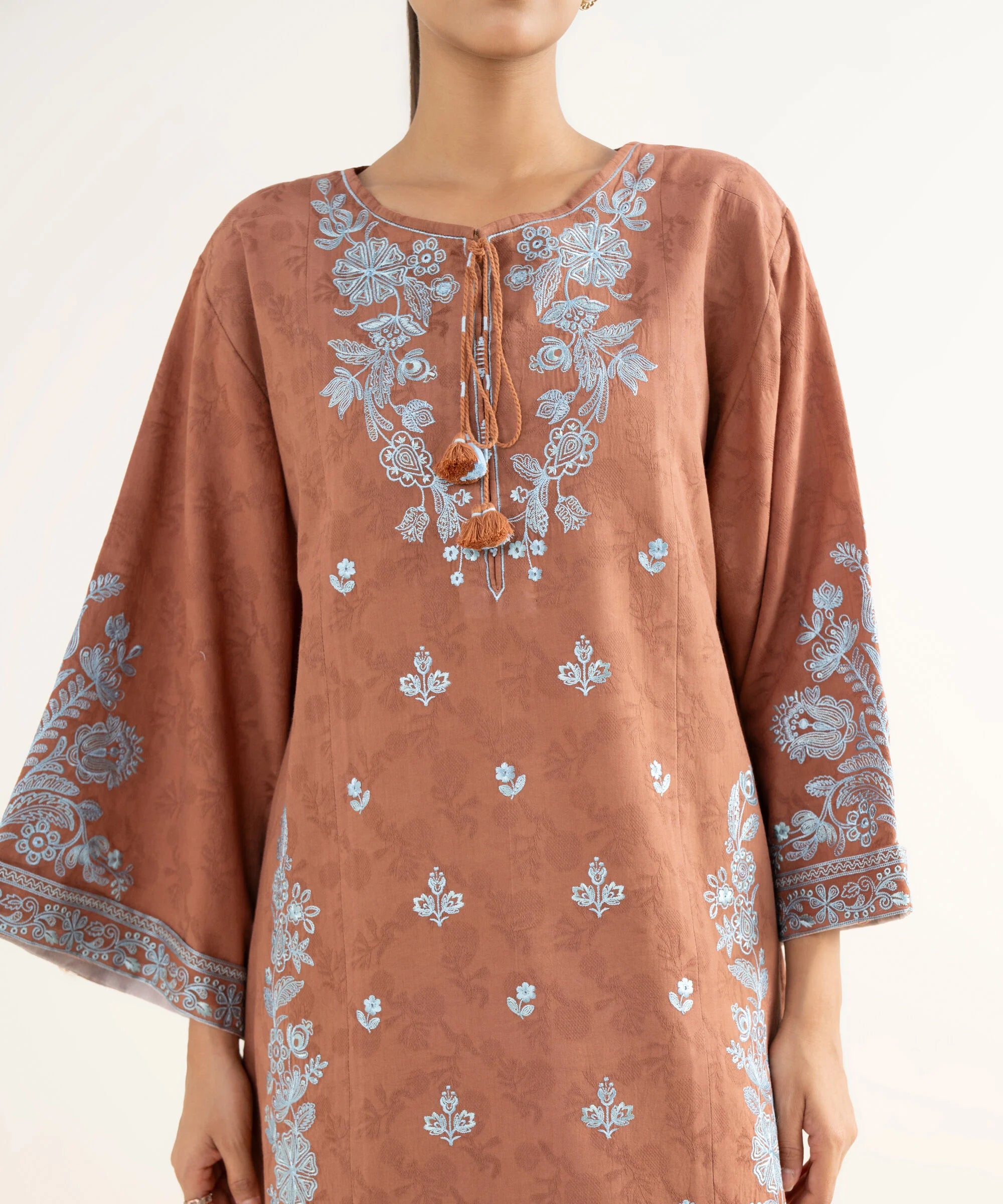 3 Piece - Embroidered Cotton Jacquard Suit