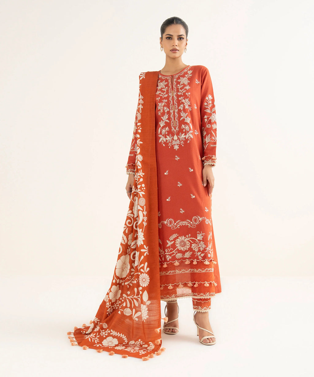 3 Piece - Embroidered Dobby Suit