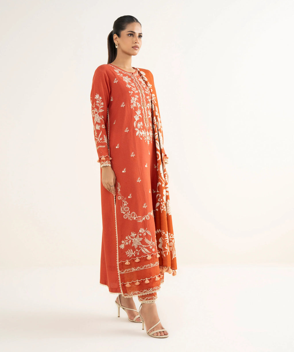 3 Piece - Embroidered Dobby Suit