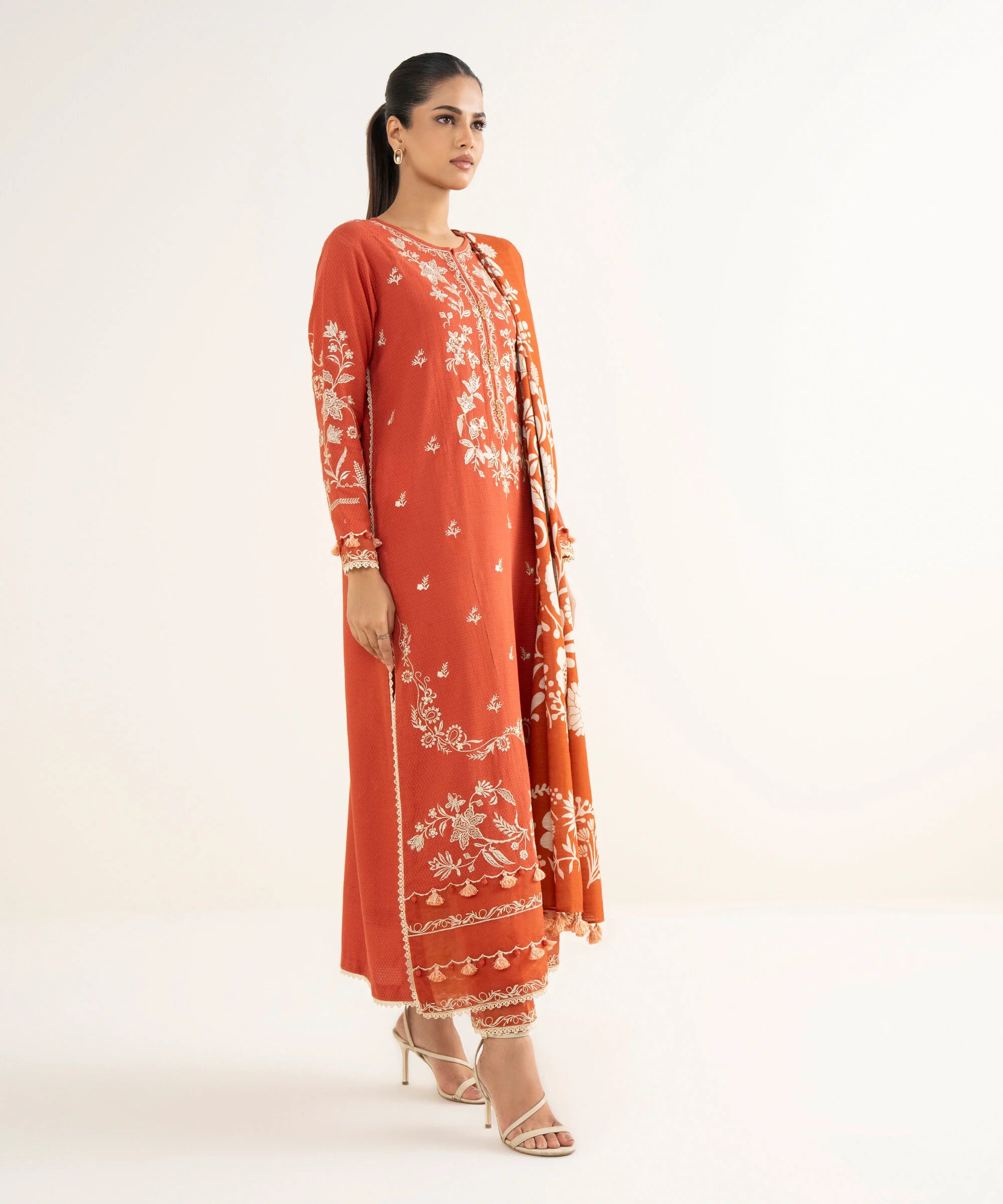 3 Piece - Embroidered Dobby Suit