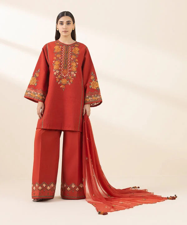 3 Piece - Embroidered Dobby Suit
