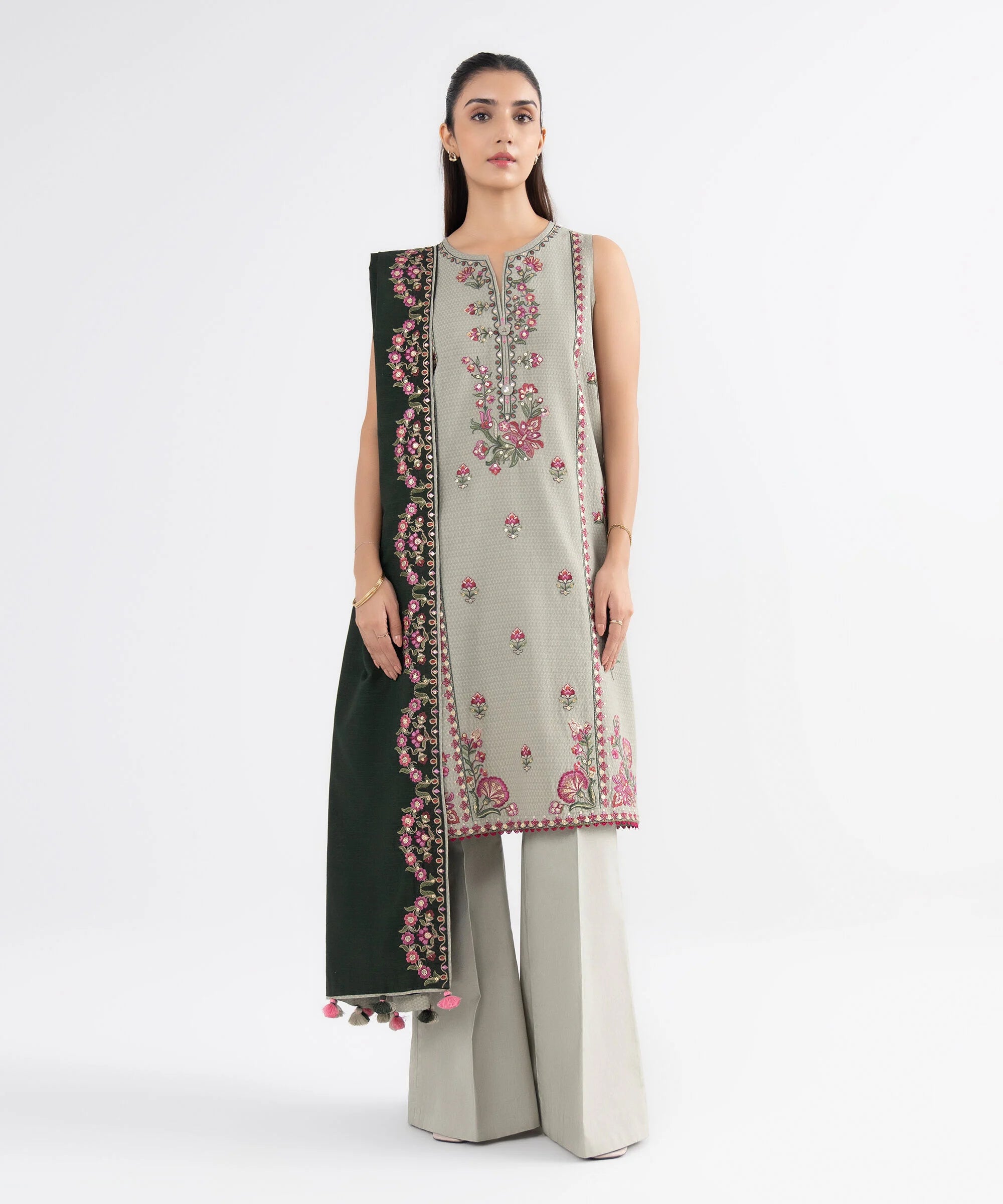 3 Piece - Embroidered Dobby Suit