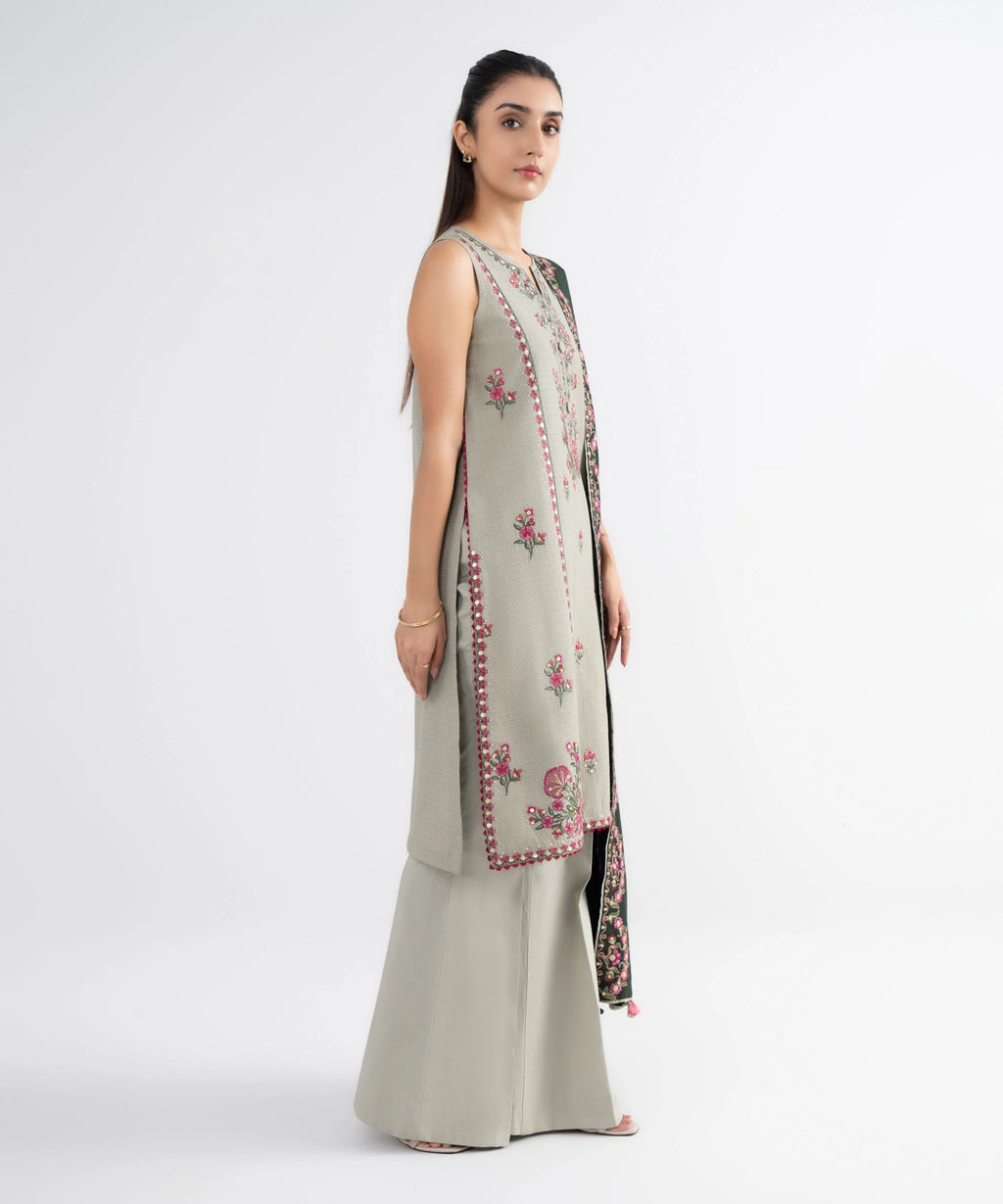 3 Piece - Embroidered Dobby Suit