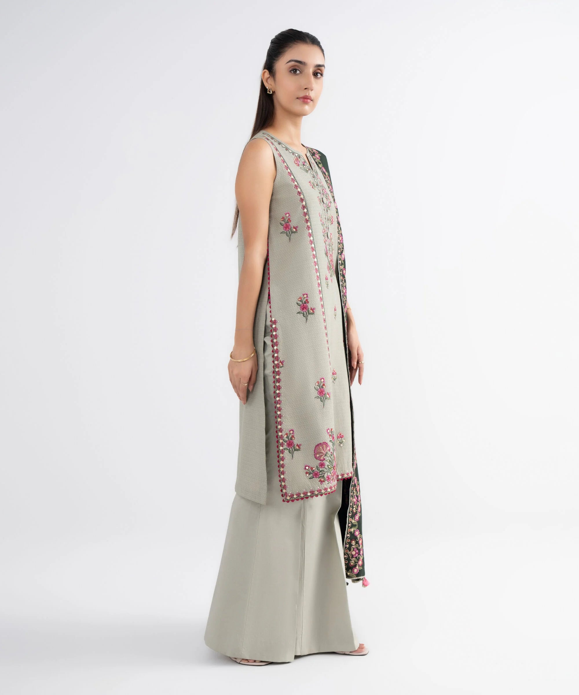 3 Piece - Embroidered Dobby Suit
