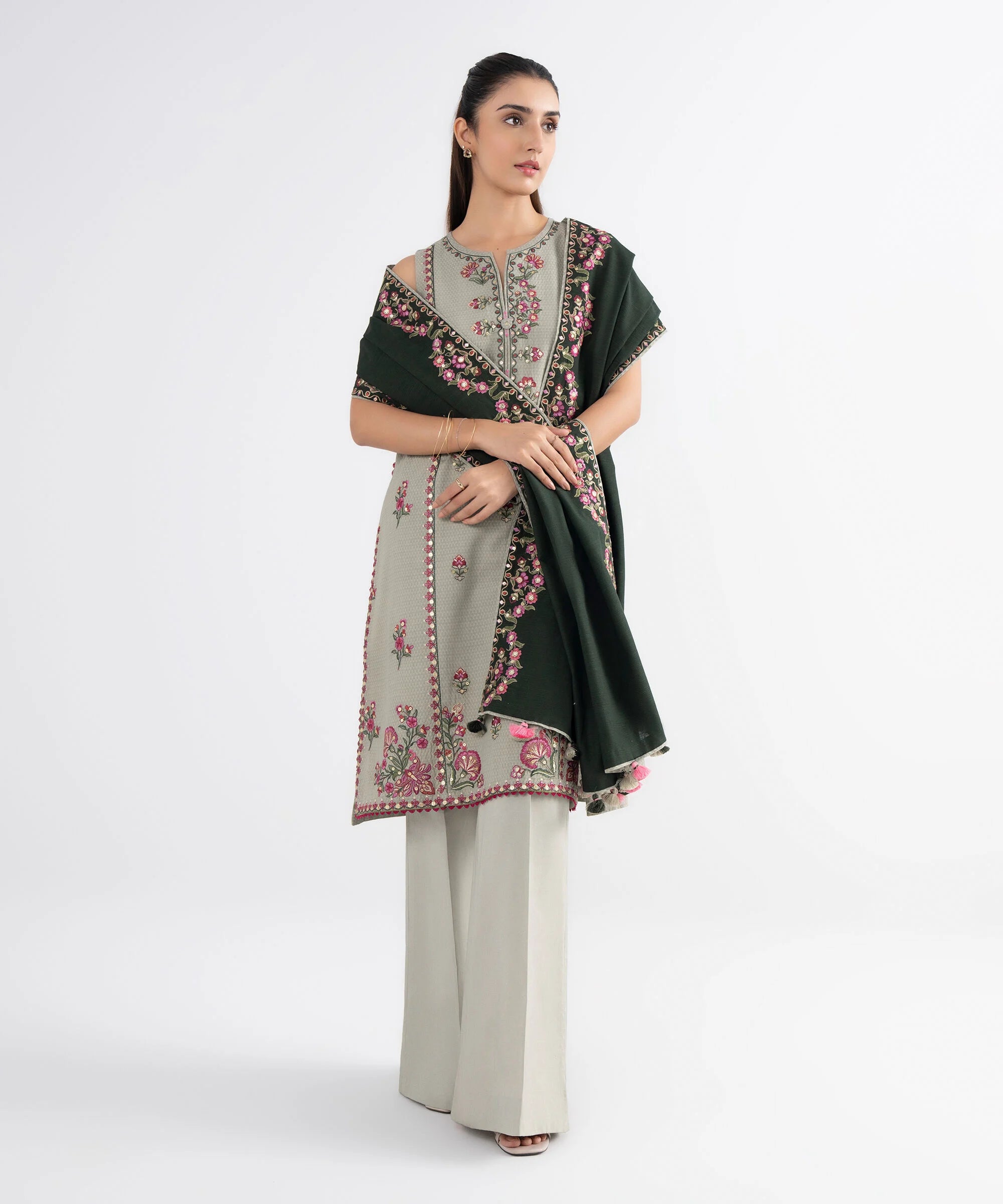 3 Piece - Embroidered Dobby Suit