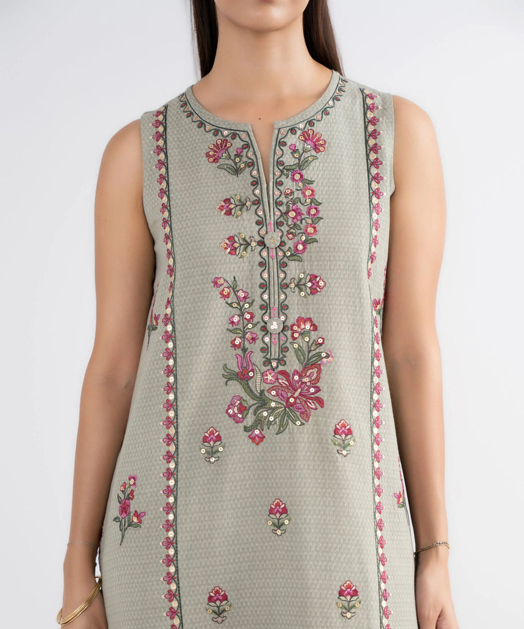 3 Piece - Embroidered Dobby Suit