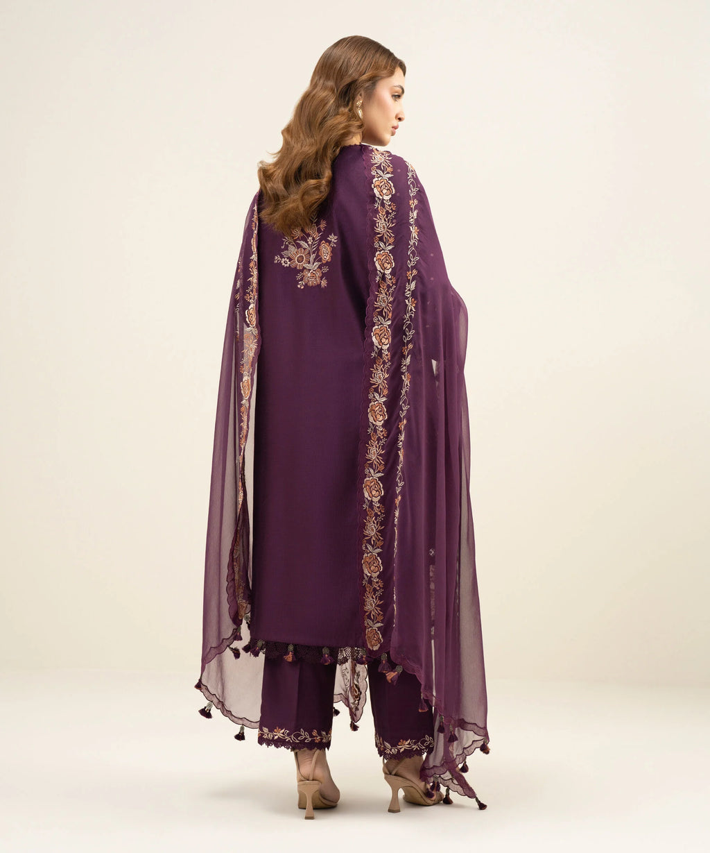 3 Piece - Embroidered Cotton Net Suit