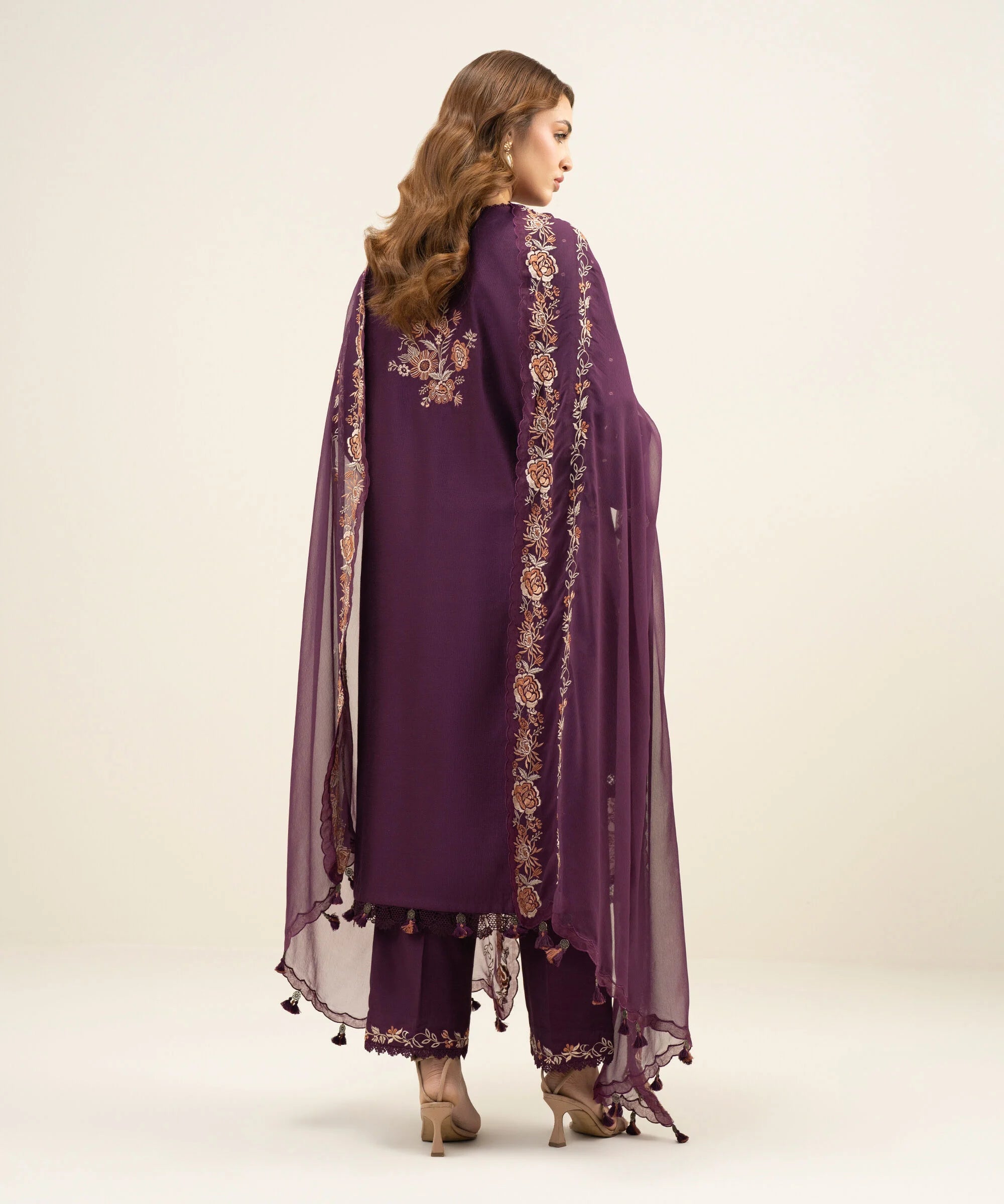 3 Piece - Embroidered Cotton Net Suit