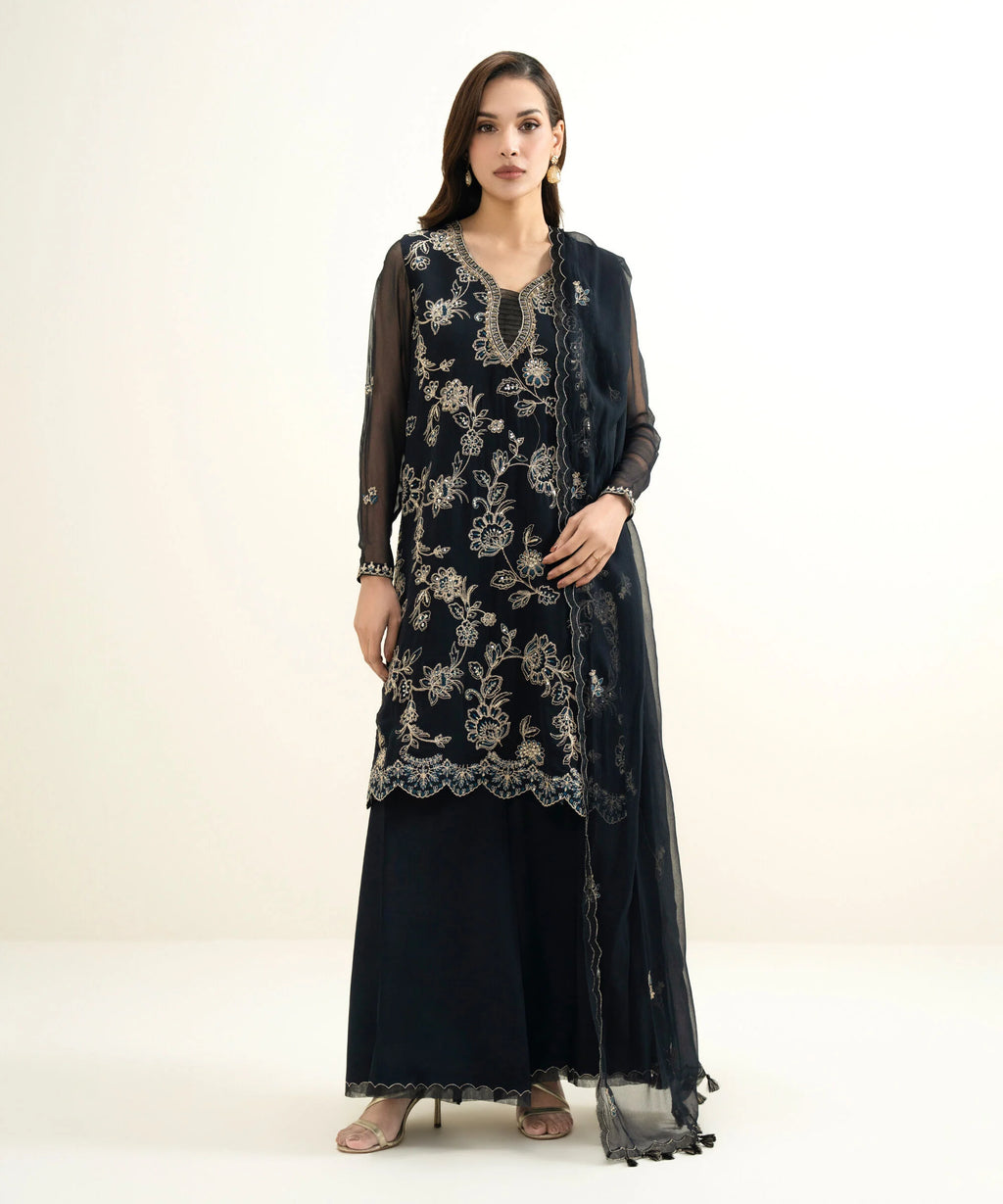 3 Piece - Embroidered Chiffon Suit
