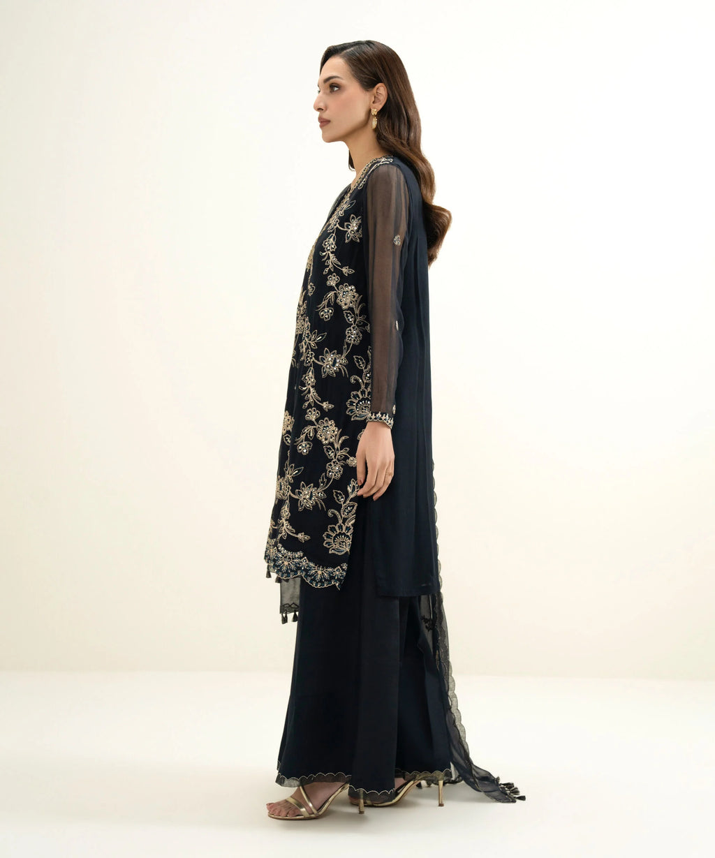 3 Piece - Embroidered Chiffon Suit