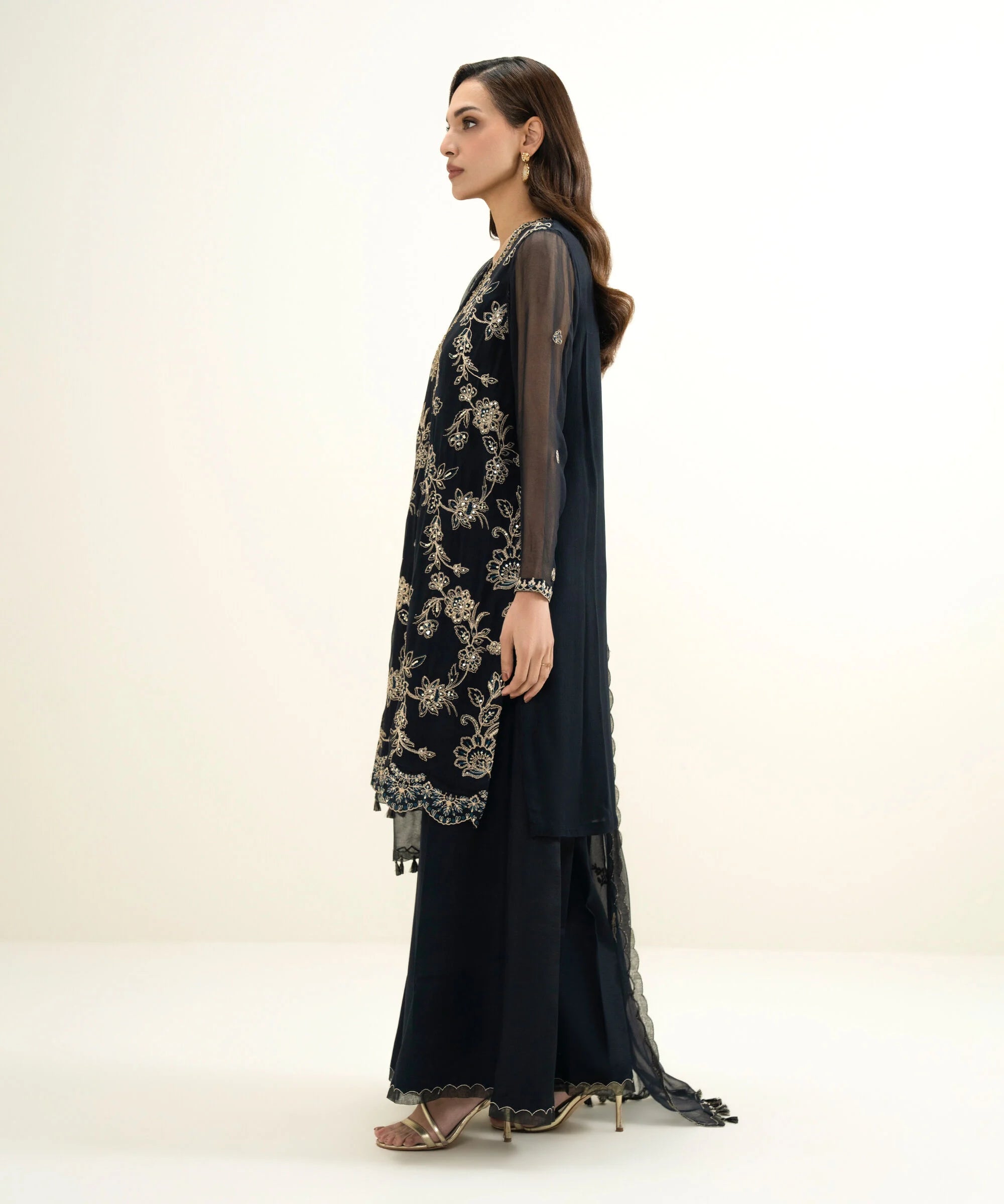 3 Piece - Embroidered Chiffon Suit