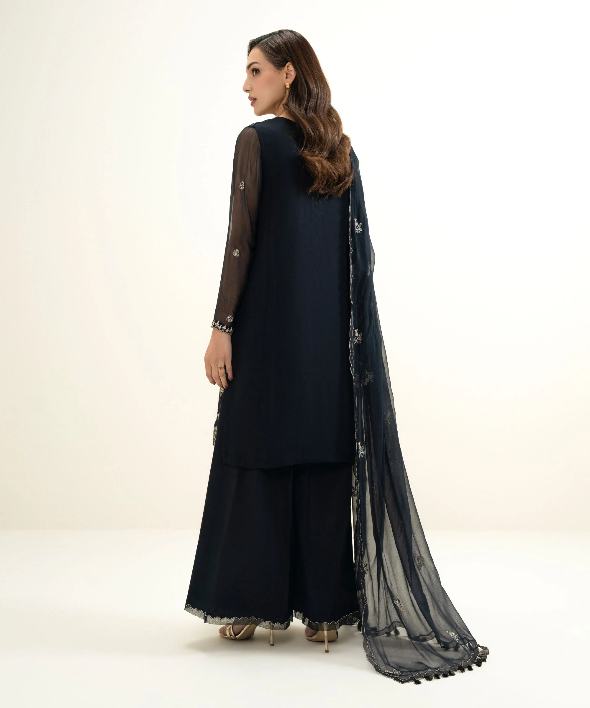 3 Piece - Embroidered Chiffon Suit