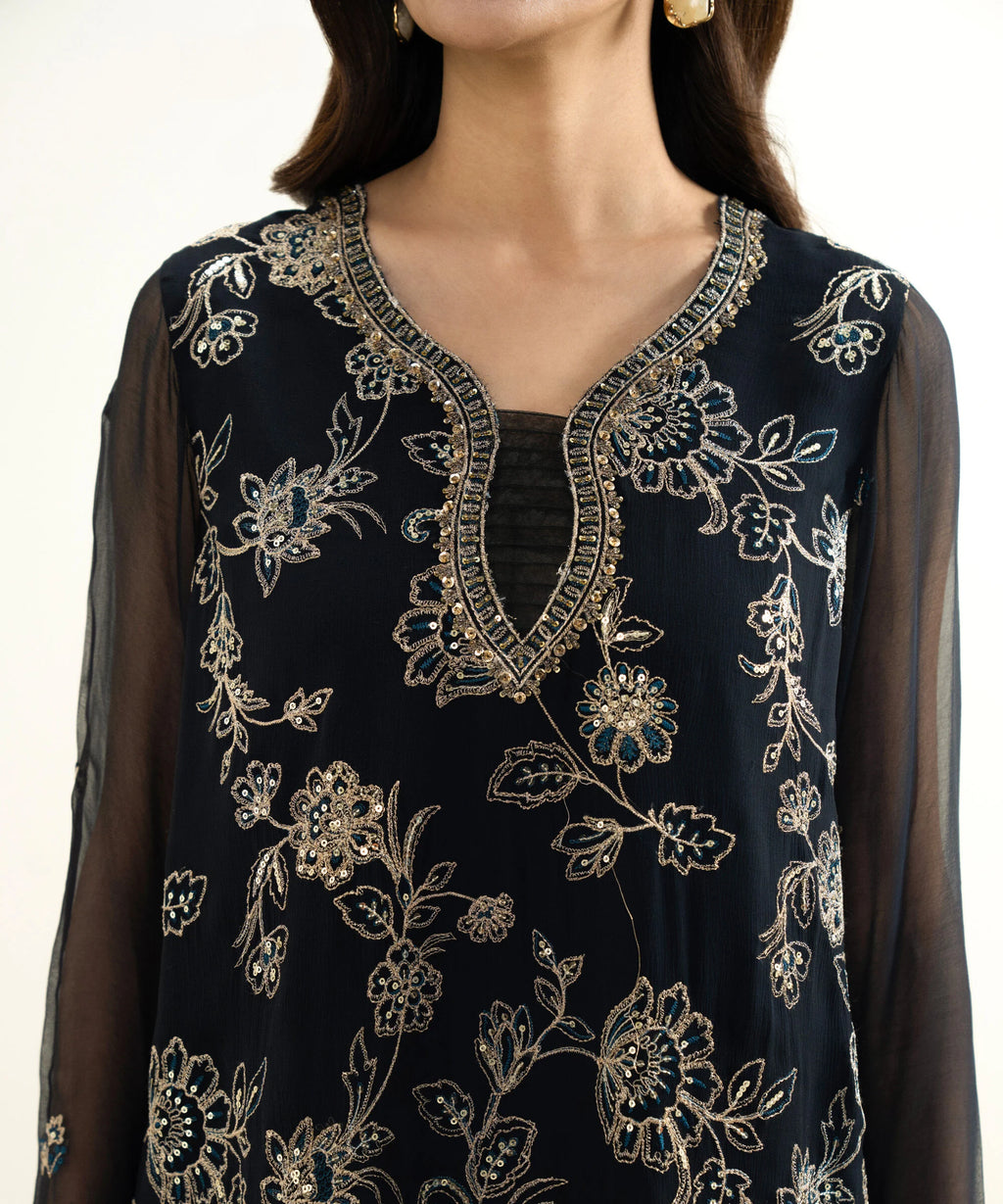 3 Piece - Embroidered Chiffon Suit
