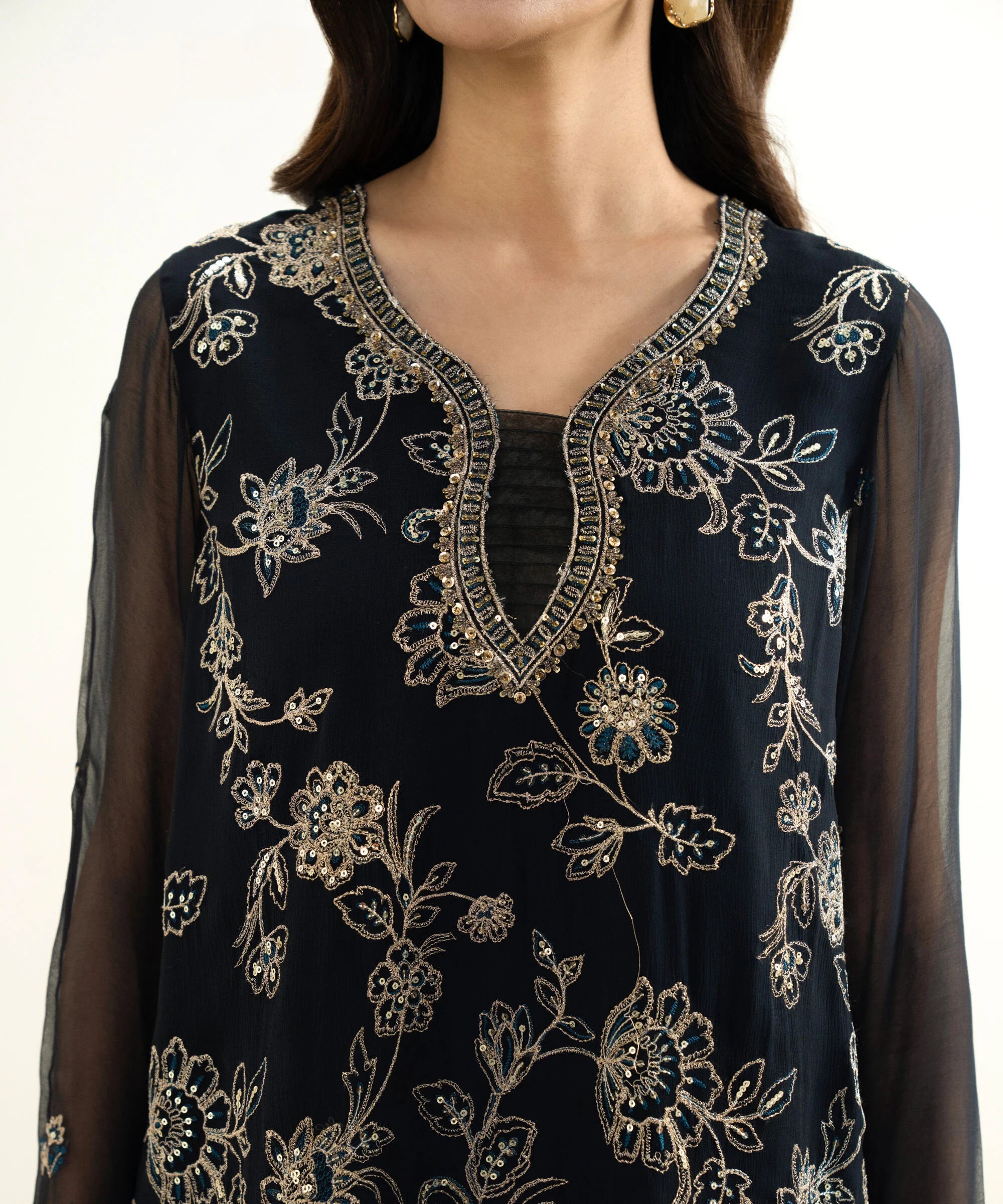 3 Piece - Embroidered Chiffon Suit