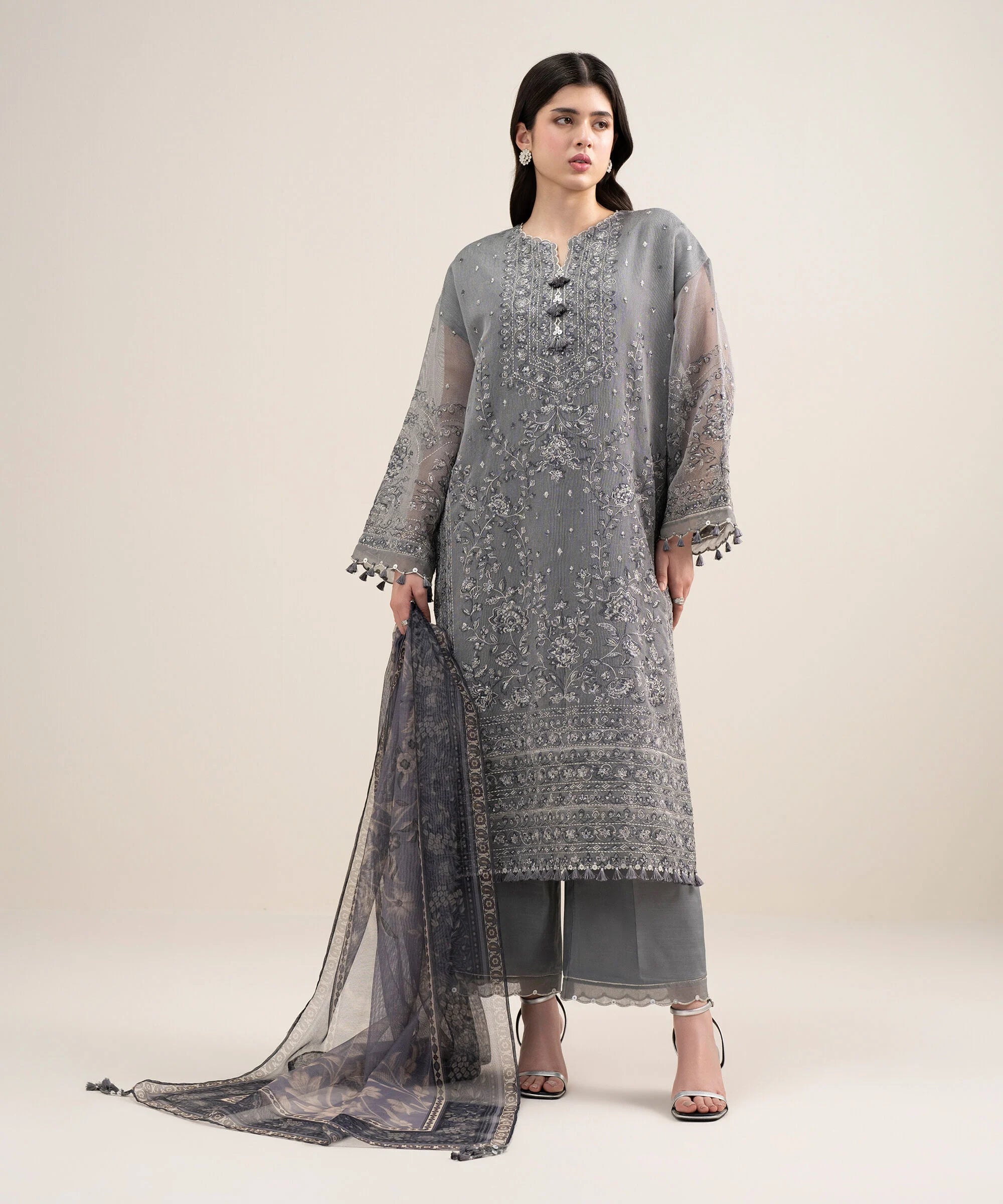 3 Piece - Embroidered Khaddi Net Suit