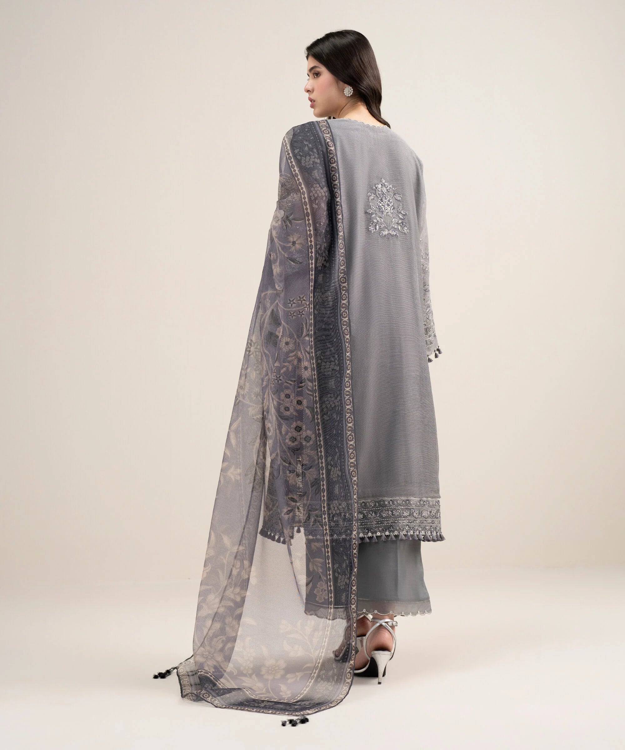 3 Piece - Embroidered Khaddi Net Suit