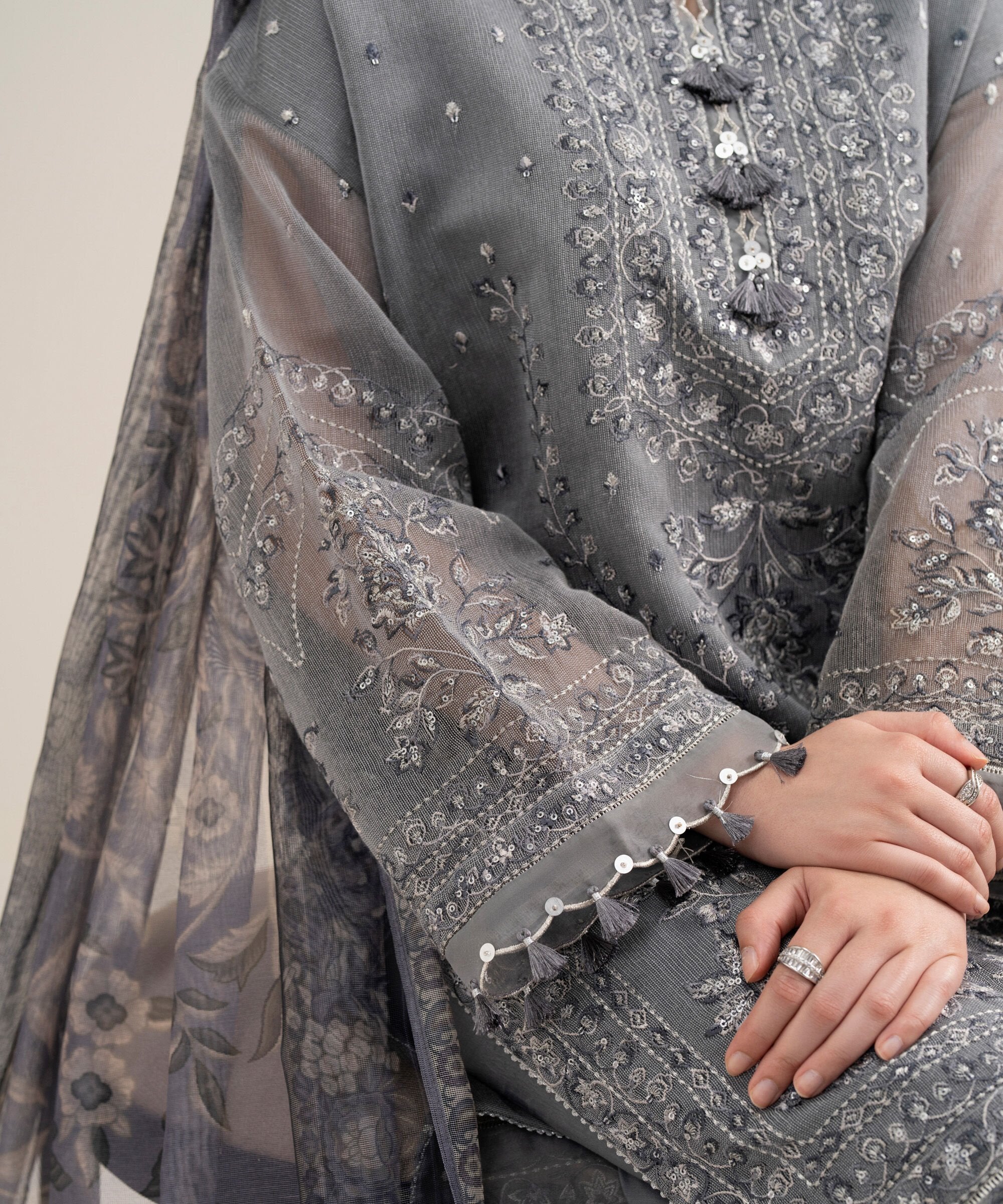 3 Piece - Embroidered Khaddi Net Suit