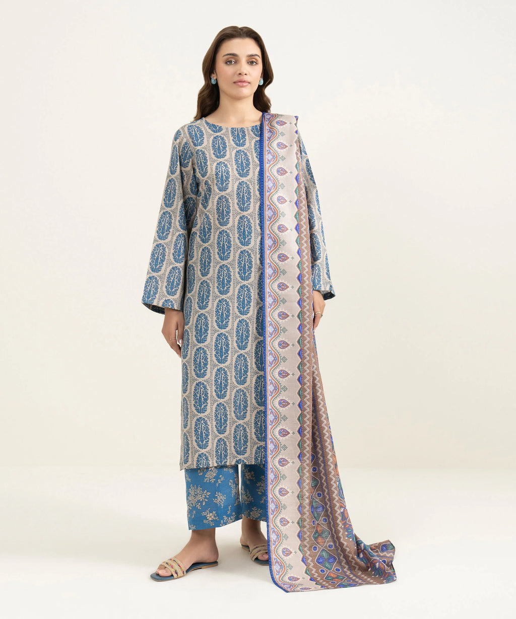 3 Piece - Printed Khaddar Suit