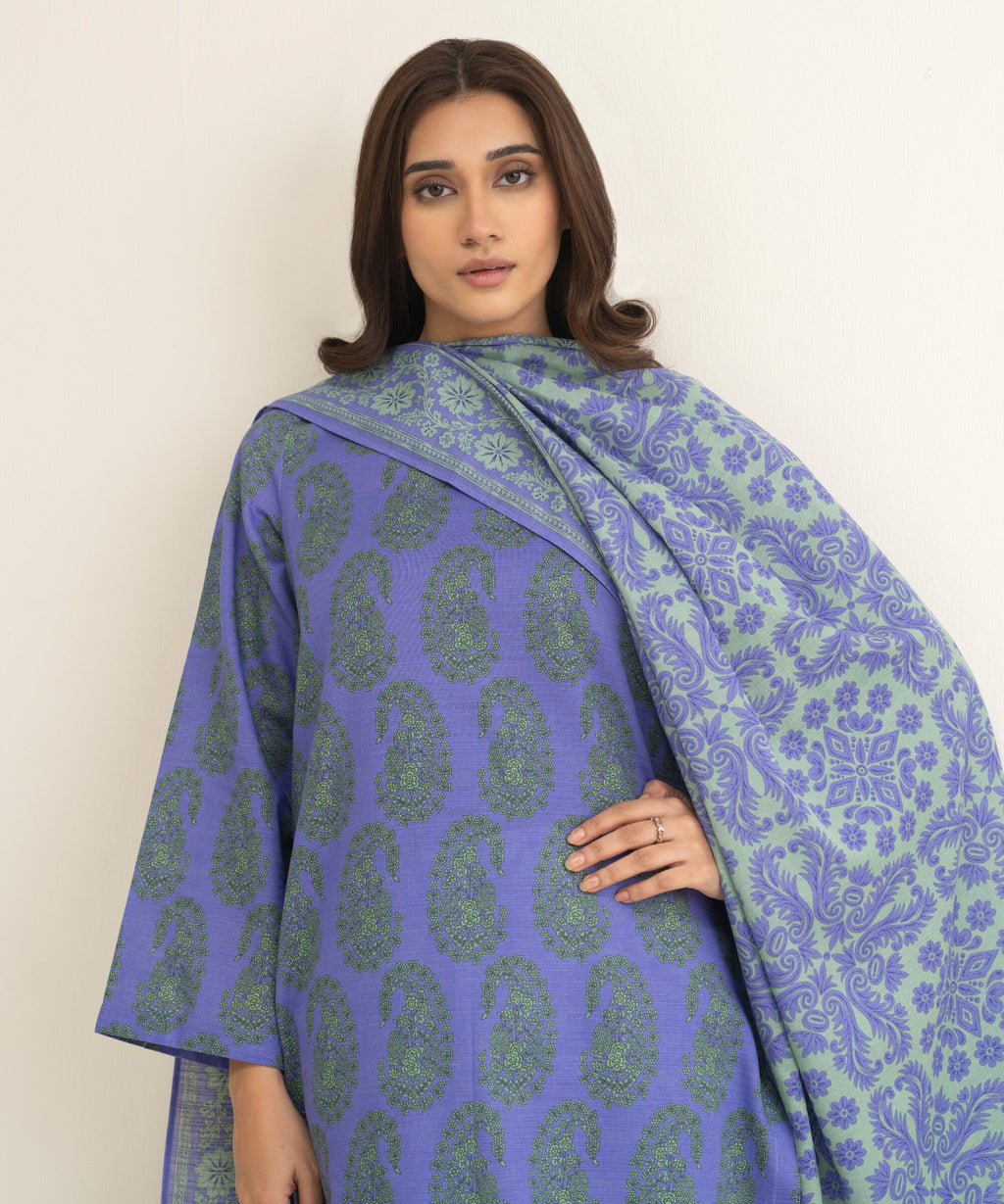 3 Piece - Printed Khaddar Suit