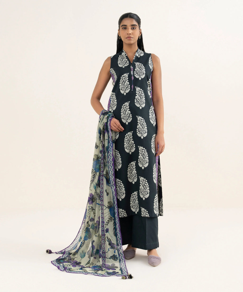 3 Piece - Printed Cotton Suit