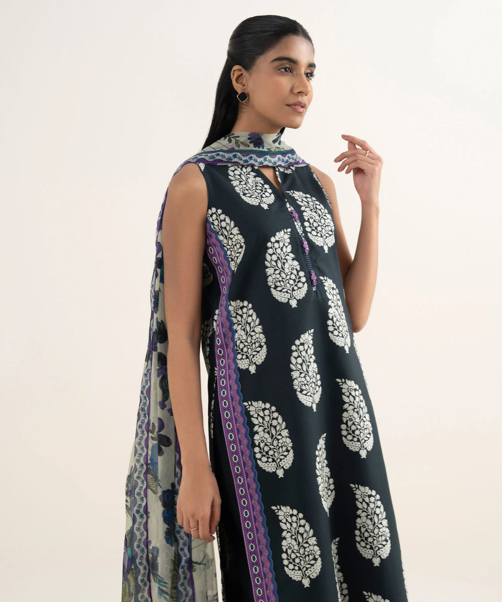 3 Piece - Printed Cotton Suit
