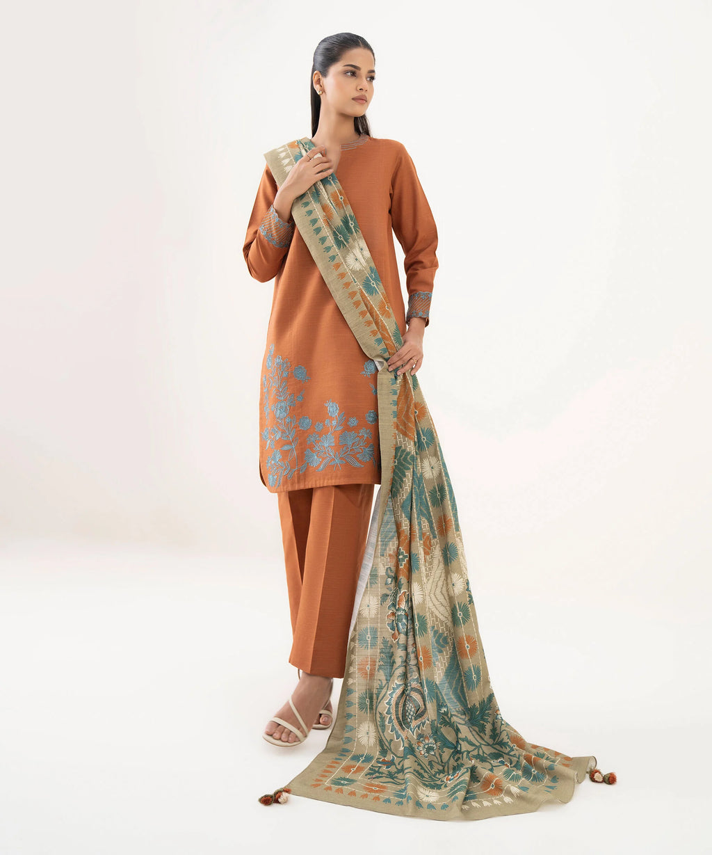 3 Piece - Embroidered Light Khaddar Suit
