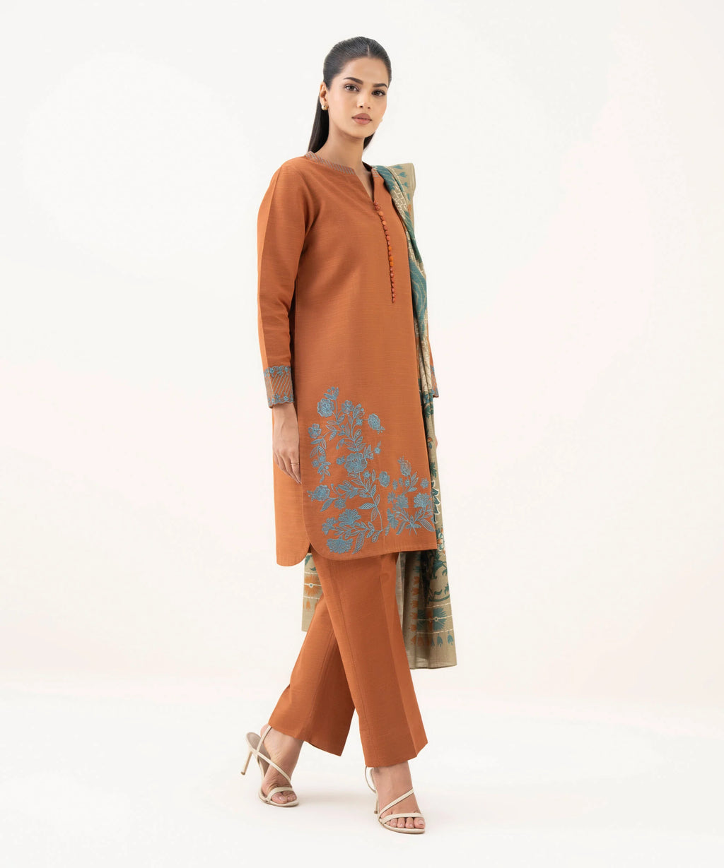 3 Piece - Embroidered Light Khaddar Suit