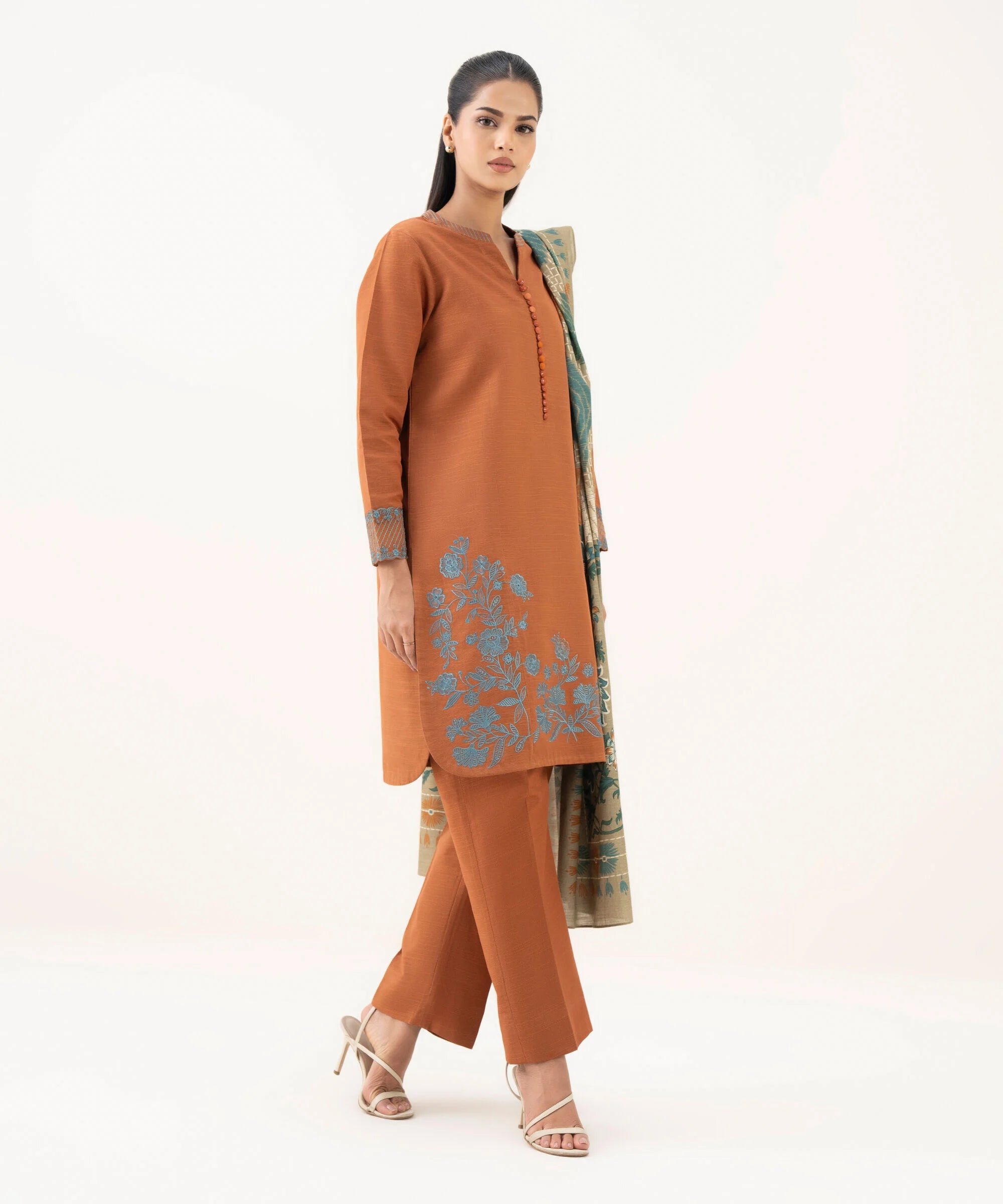 3 Piece - Embroidered Light Khaddar Suit