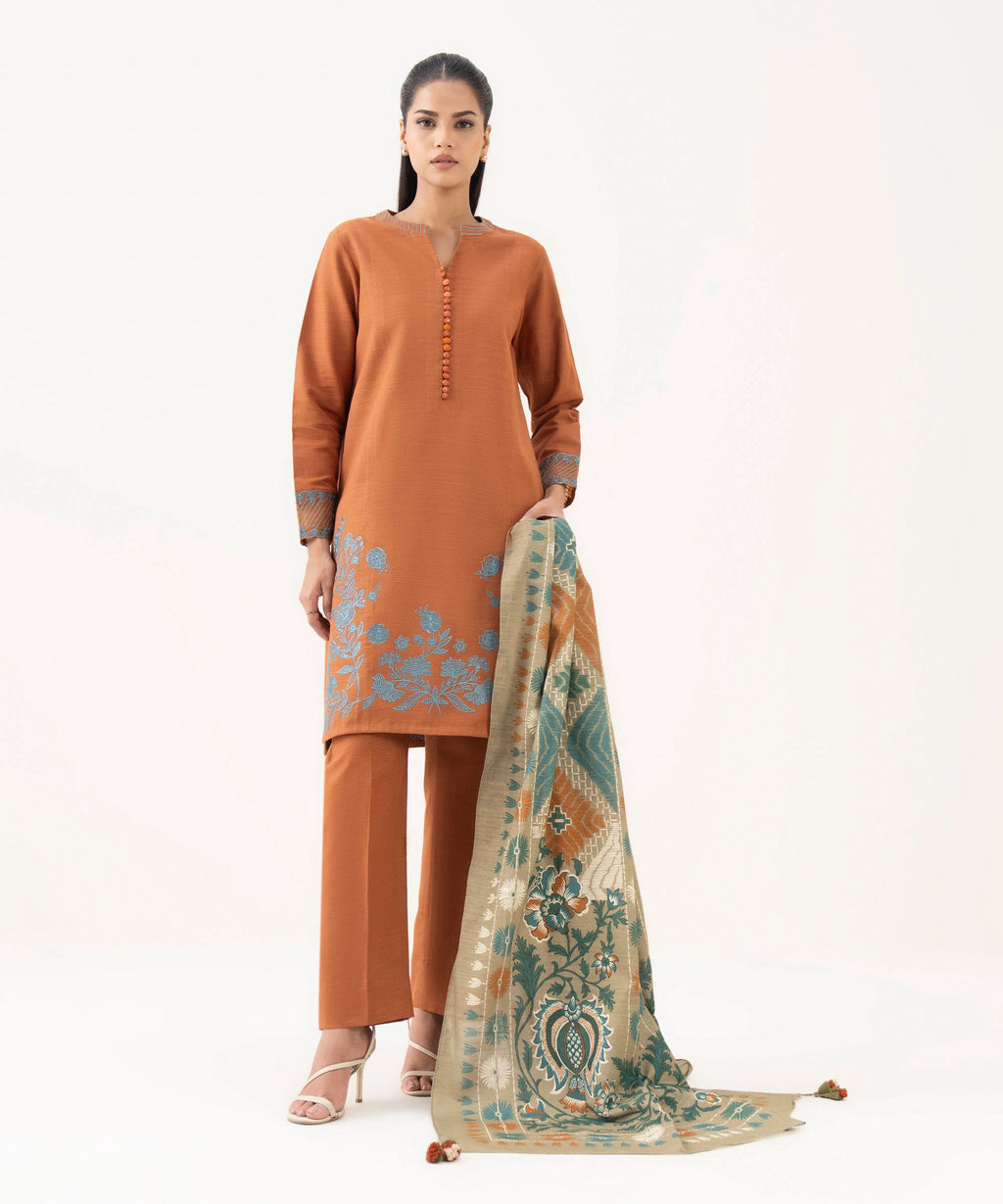 3 Piece - Embroidered Light Khaddar Suit