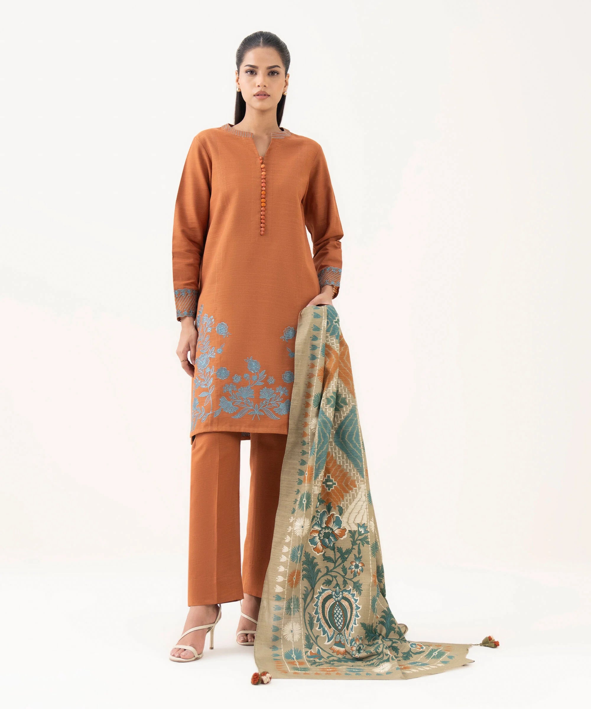 3 Piece - Embroidered Light Khaddar Suit