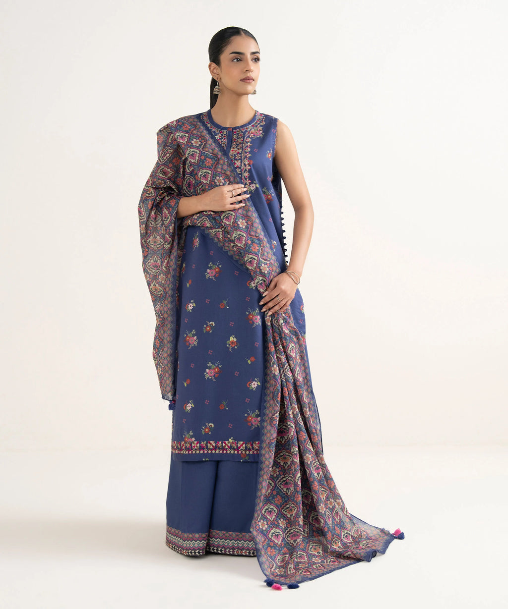 3 Piece - Embroidered Cotton Suit