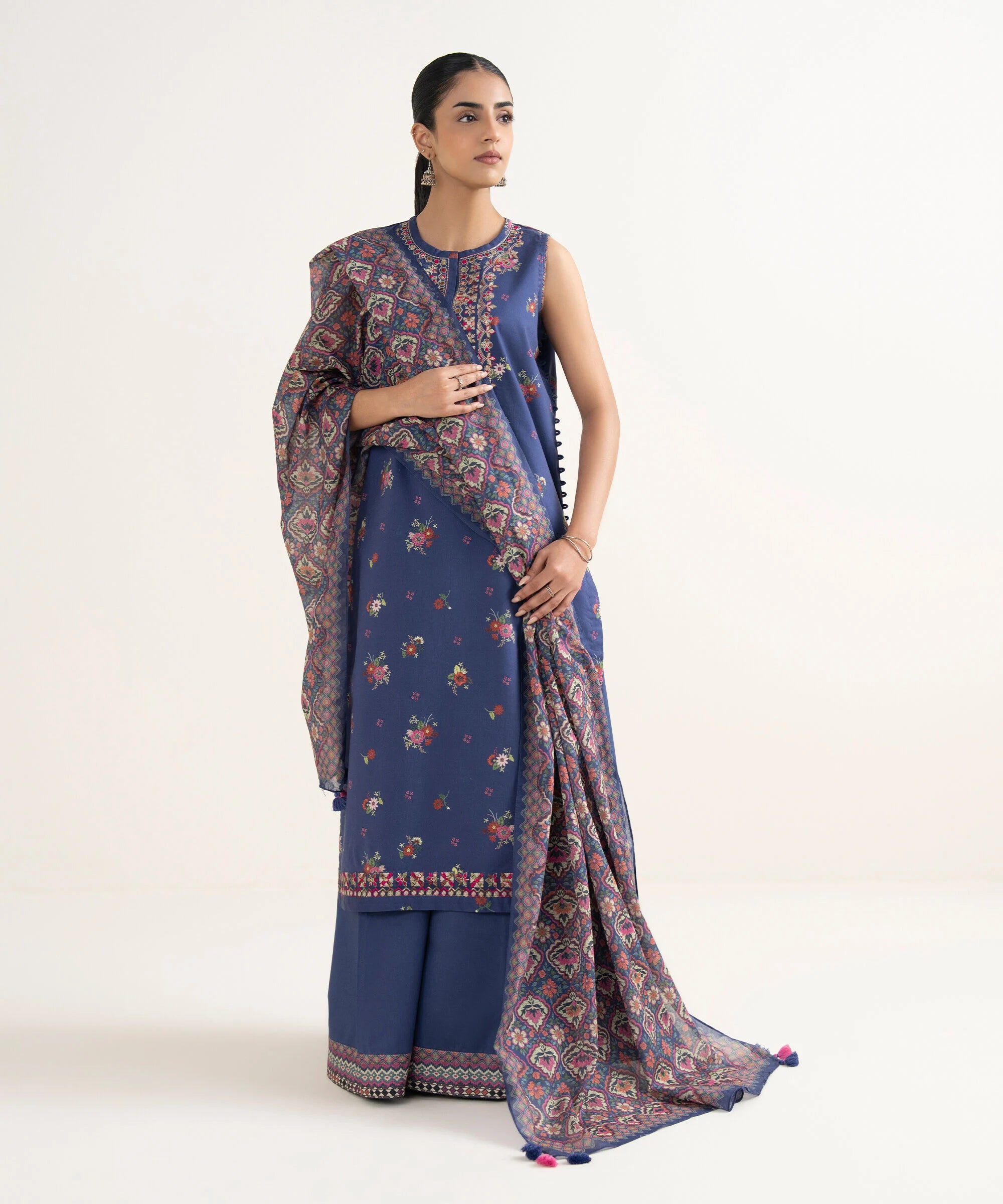3 Piece - Embroidered Cotton Suit