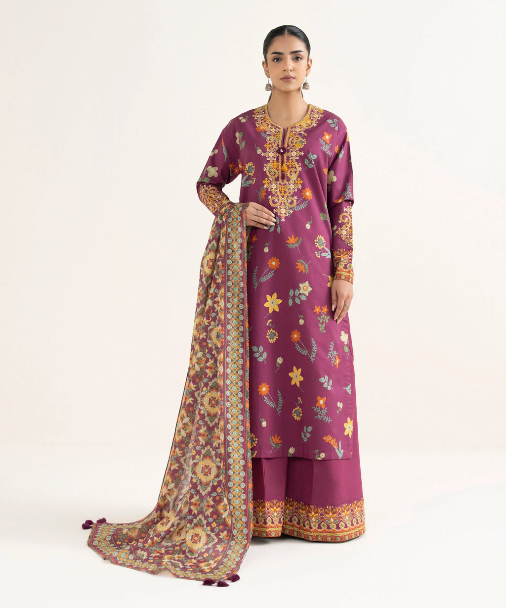 3 Piece - Embroidered Cotton Suit