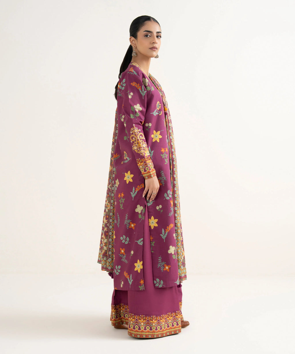 3 Piece - Embroidered Cotton Suit