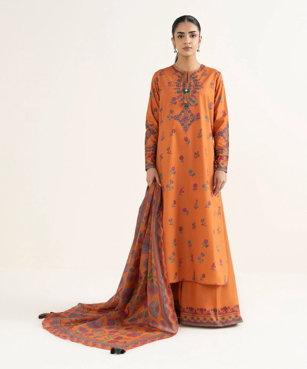 3 Piece - Embroidered Cotton Suit