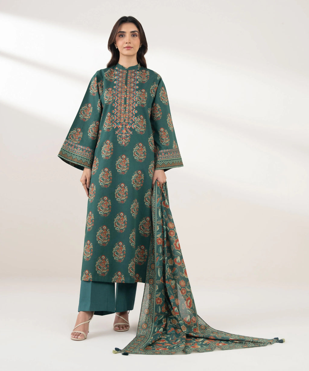 3 Piece - Embroidered Cotton Suit