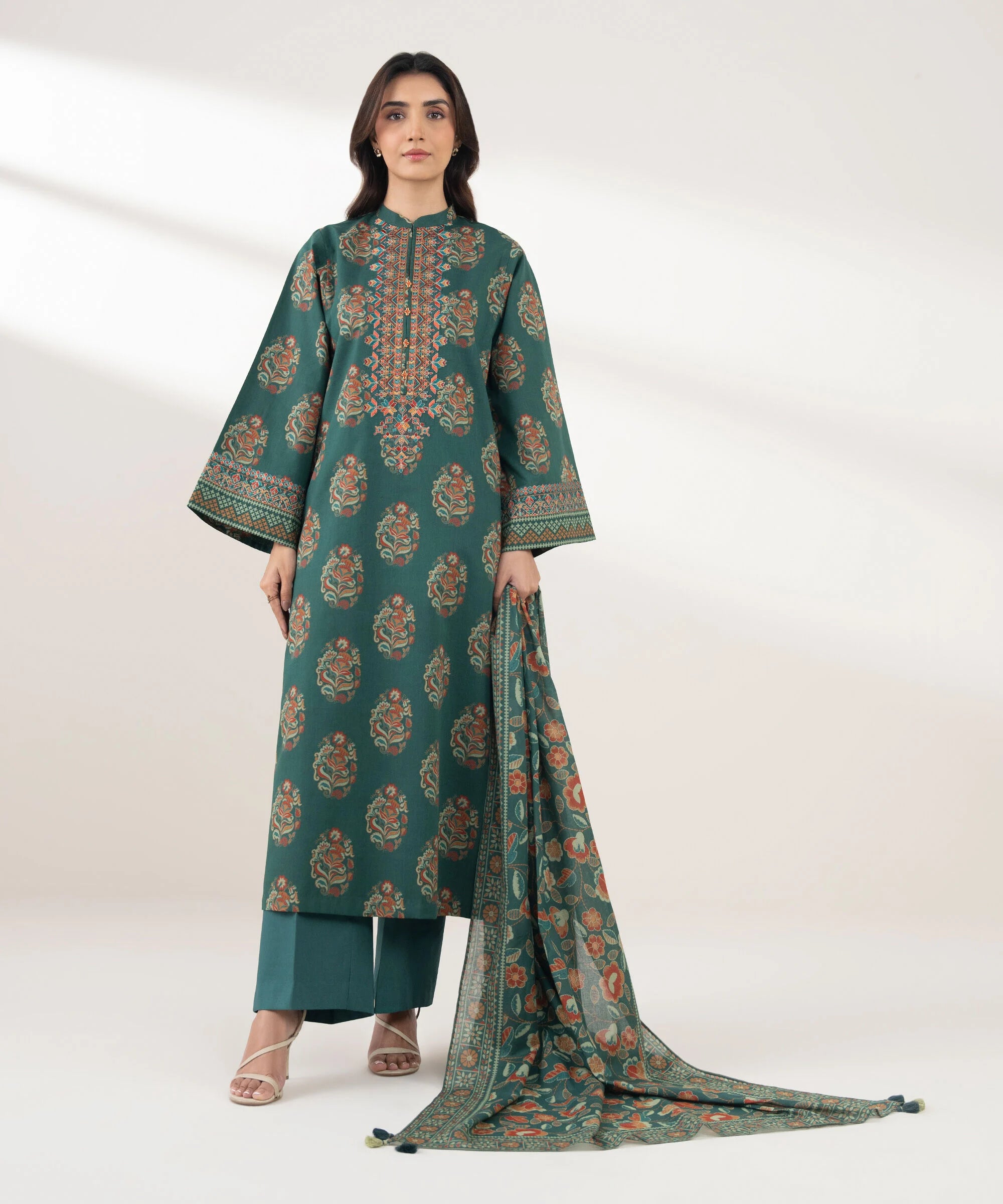 3 Piece - Embroidered Cotton Suit