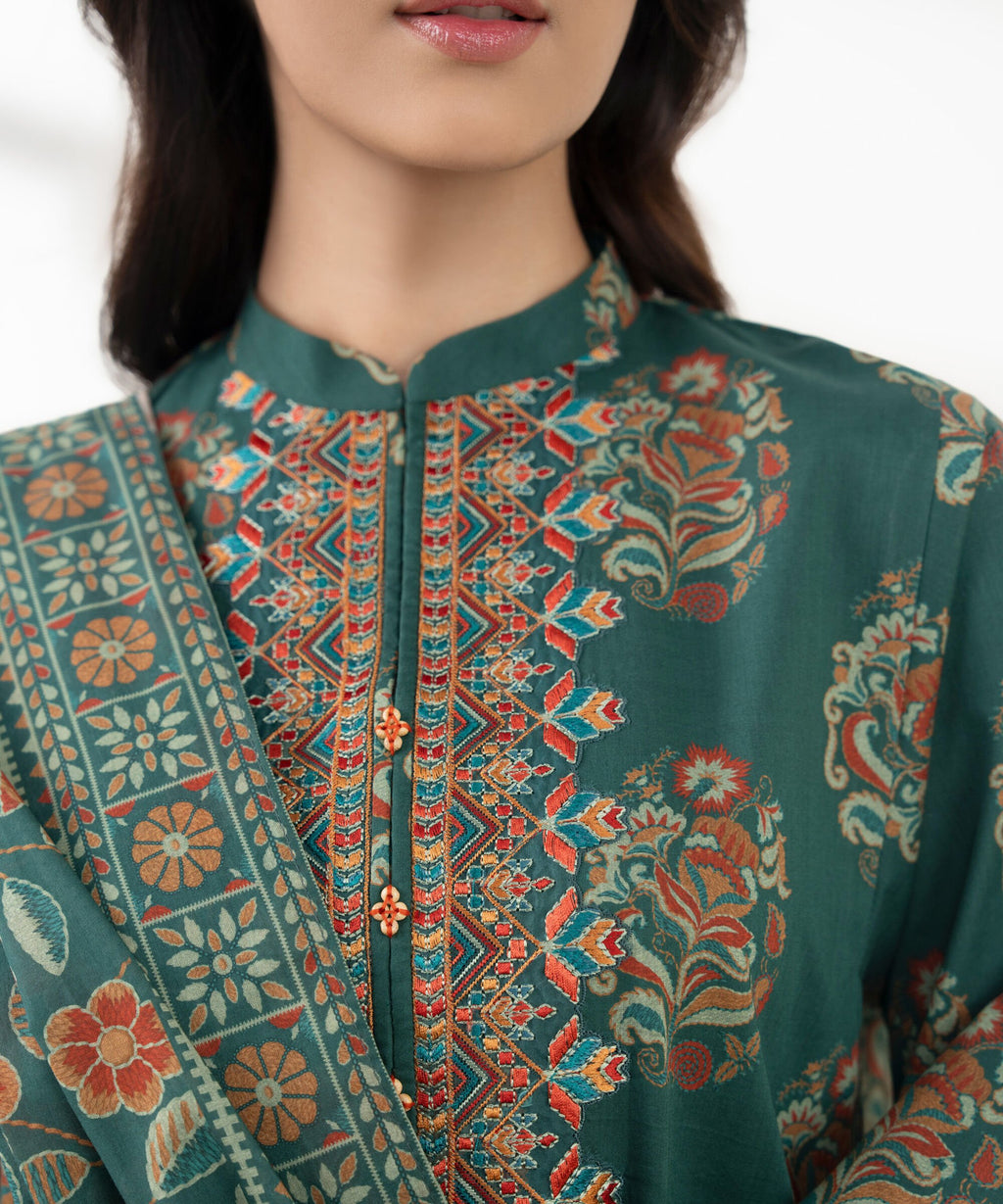 3 Piece - Embroidered Cotton Suit