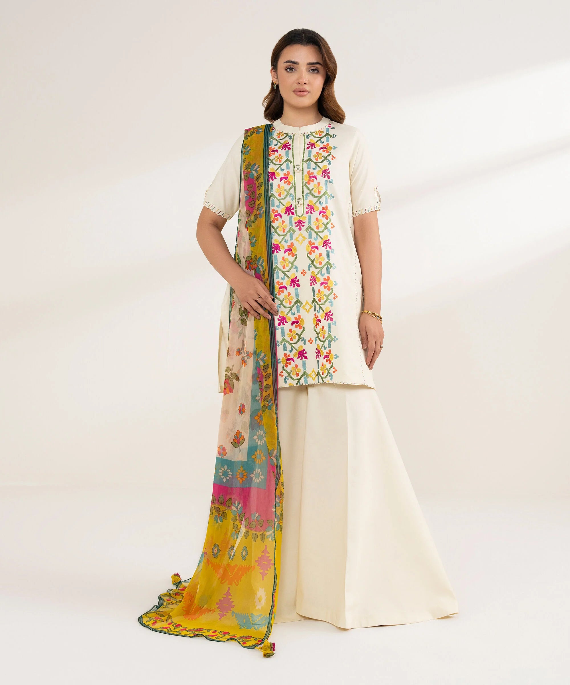 3 Piece - Embroidered Cotton Suit