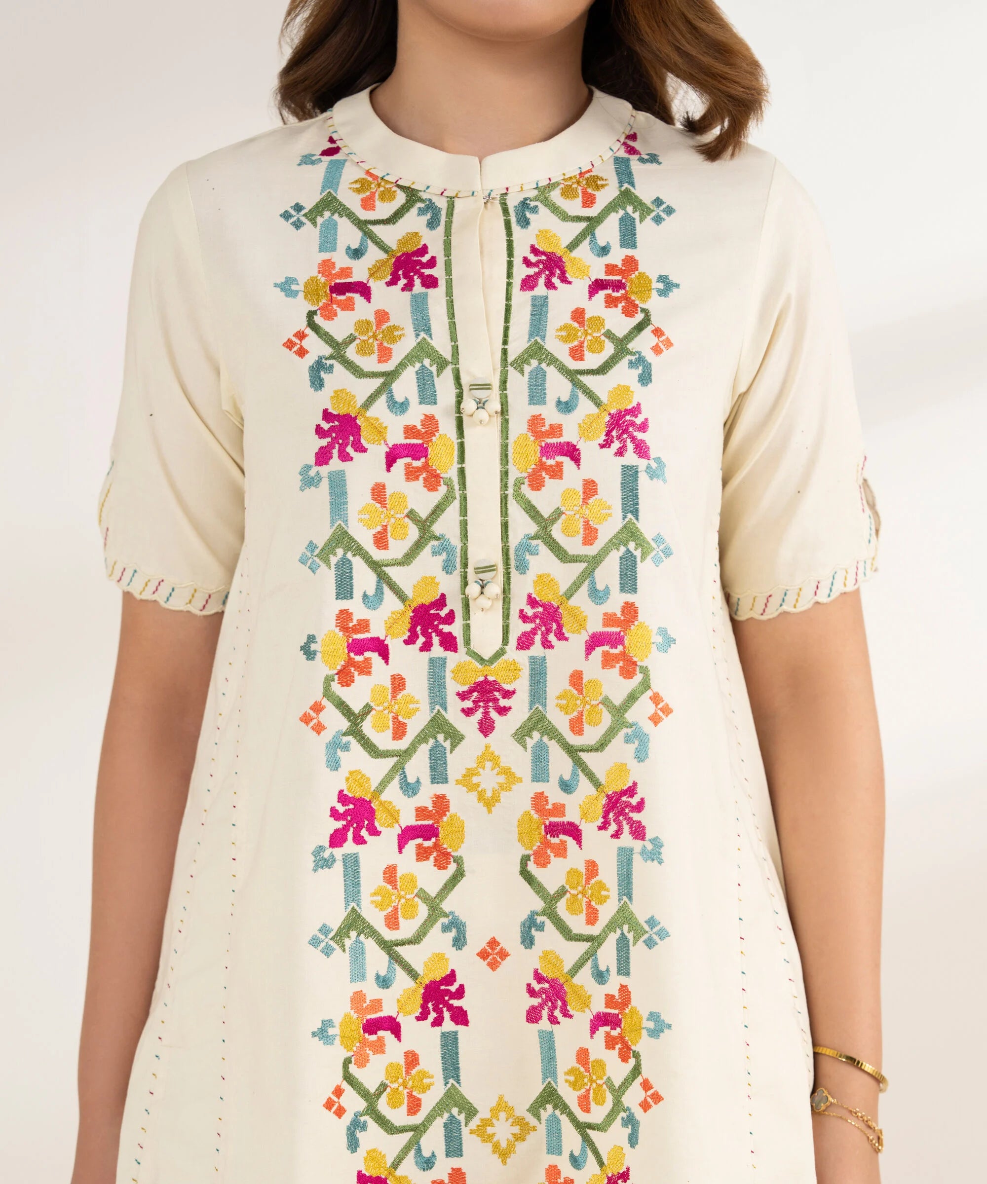 3 Piece - Embroidered Cotton Suit