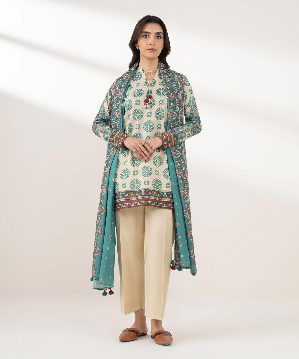 3 Piece - Embroidered Cotton Suit